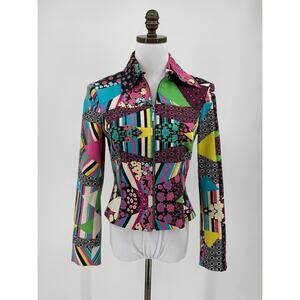 Vintage Versace Classic Colorful Geometric Floral Full Zip Jacket Sz 42